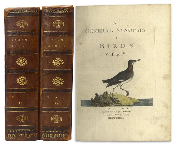 John Latham 2-Volume Set of ''A General Synopsis of Birds'' -- First Edition Published 1783-1785 With All 75 Hand-Colored Plates Present & Original Binding